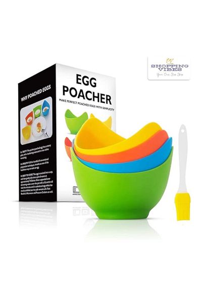Generic Poached Eggs Multi Color Maker Nonstick Cups (Pack of 4) Boiler Mold Kitchen Gadgets Premium Silico
