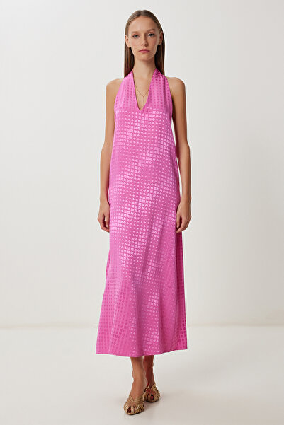 Lovelyİstanbul Φόρεμα με σχέδιο σατέν επιφάνειας LFG0109 ΣΚΟΥΡΟ ΡΟΖ