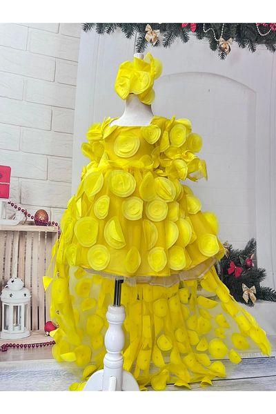 Nissa Lemon Flower 3D Embossed Tailed Girls' Evening Dress