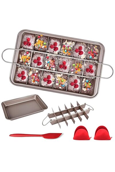 Generic قوالب براوني غير لاصقة مع فواصل، صينية براوني 18 قطعة خبز كعكة مربعة ...