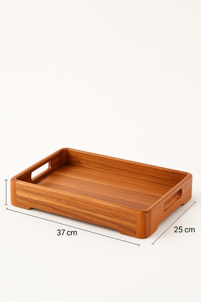 Fhilli Acacia Wood Serving Tray Medium Size – 37X25X4,5Cm Natural Wood Presentation Tray