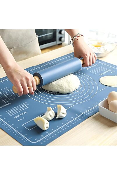 Generic حصيرة خبز سيليكون 65*45 سم + نشابة عجين، قطعتان، غير لاصقة، مقاومة لل...