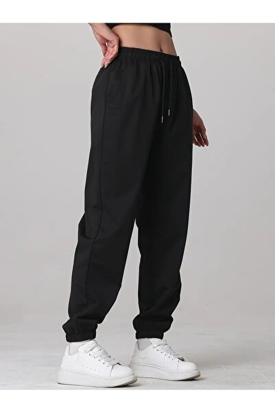 LOSSİA بنطلون رياضي نسائي أسود مقاس كبير فضفاض ذو جودة عالية وقماش مريح ومرن ...