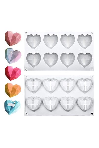 Generic LFBEST Love Heart Silicone Mold 8 Cavity 3D Diamond Heart Mould，Chocolate Silicone Dessert Moulds f