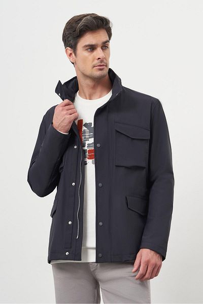 Morven Men's Navy Blue Polyamide Snap Quilted Jacket
