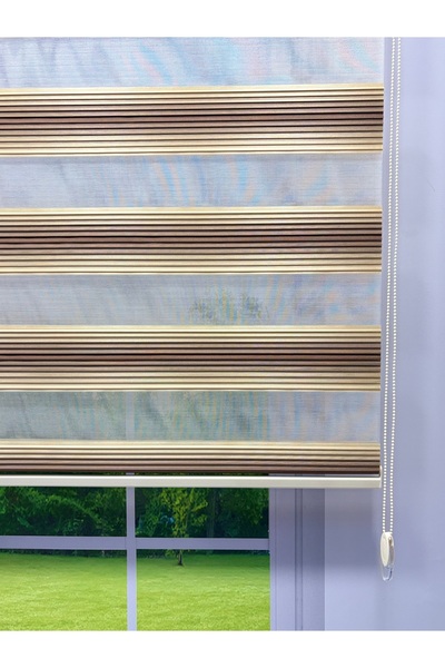 donatti perde Geniş Piliseli Zebra Stor Perde - Bej Krem Kahverengi Renk Geçişli