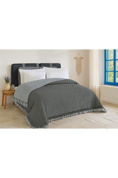 Evimcim Double Size Ruffle Bedspread Set 200X220 cm Soft Texture Stylish and Elegant Design
