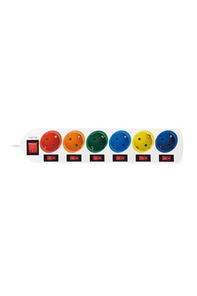 LogiLink Prelungitor LPS 259, Schuko x 6, 1,5 m, 16 A, întrerupător LED, protecție copii (alb)