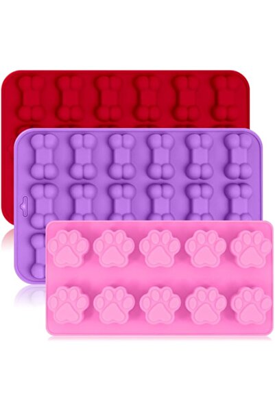 Generic مجموعة من 3 قوالب ثلج سيليكون من FineGood على شكل مخلب كلب وعظمة، أدا...