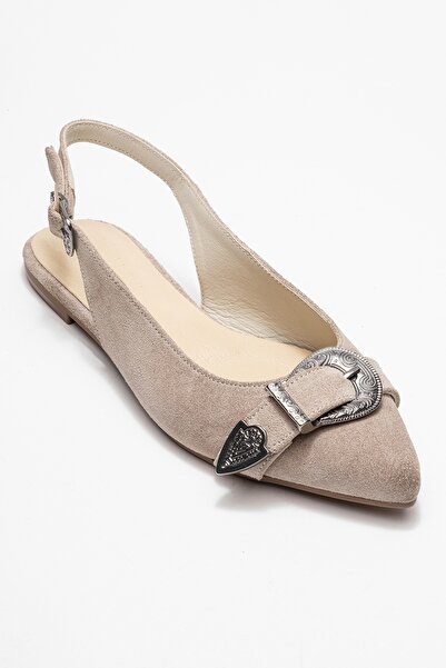 LuviShoes Dorothy Beige Suede Genuine Leather Buckle Pointed Toe Women's Sandals