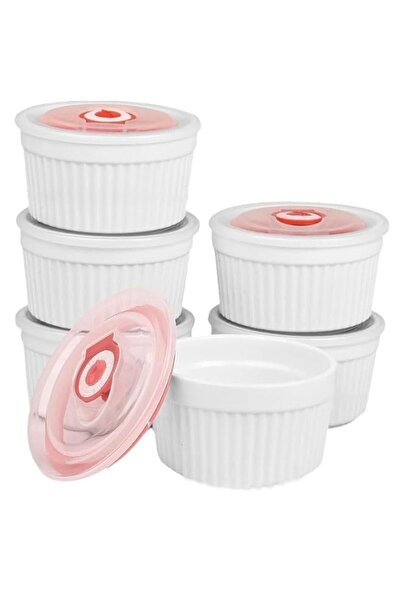 Generic مجموعة من 6 أطباق رامكين مع أغطية، أطباق سوفليه بورسلين 8 أونصة لكريم...