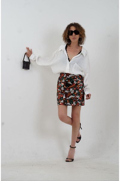 Zelish My Sister Mosaic Patterned Sequined Lined Mini Skirt