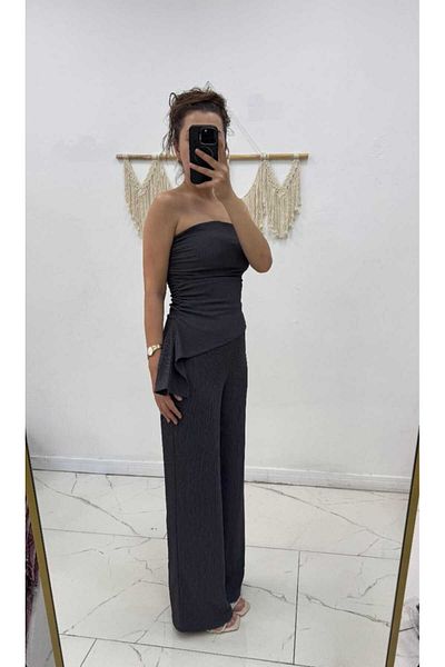 Maison La Femme Women's Suit Strapless Blouse Pants Suit