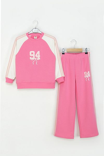 DMB BOYS & GIRLS Girls' Stripe Tracksuit Set 94 Printed Sweatshirt and Wide Leg Sweatpants