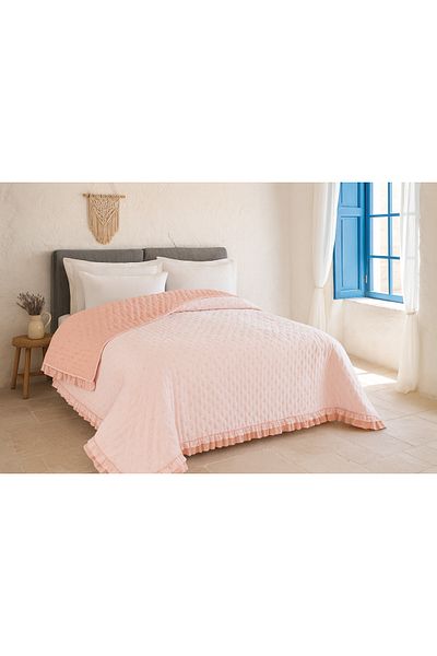 Evimcim Double Size Ruffle Bedspread Set 200X220 cm Soft Texture Stylish and Elegant Design