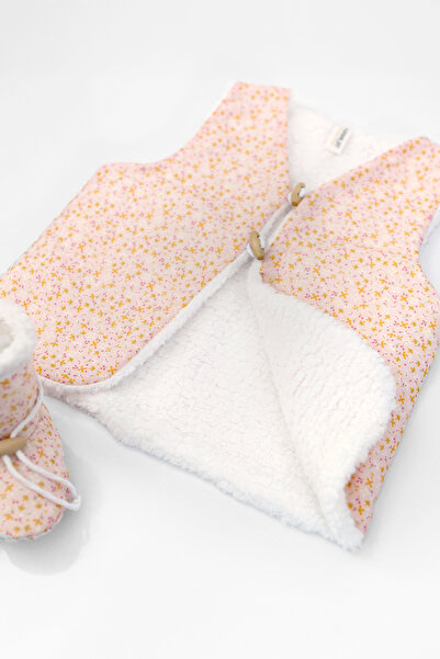 HAMUR Baby Girl Vest and Booties Set Set of 2 Double Sided Buttoned Newborn Cotton Sheep Hair Leila