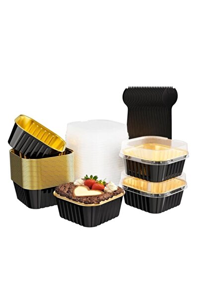 Generic جيجي آند كوي - عبوة من ٢٥ قالب كيك صغير مربع بأغطية، قوالب خبز صغيرة ...