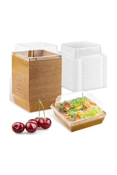 Generic YHOME عبوة من 50 صندوقًا للمأكولات الباردة بأغطية شفافة، وصناديق حلوى...