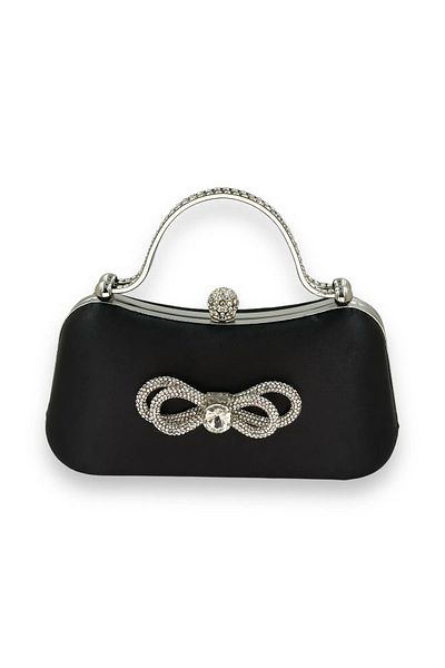 Famels Black Color Satin Evening Dress Bag Crystal Stone Metal Handle Evening Dress Bag