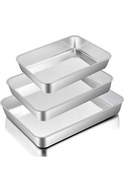 Generic مجموعة قوالب خبز إي-فار، 3 قطع، صينية كيك من الفولاذ المقاوم للصدأ لل...