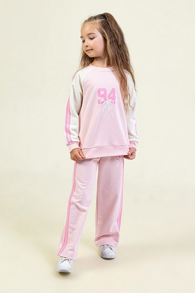 DMB BOYS & GIRLS Girls' Stripe Tracksuit Set 94 Printed Sweatshirt and Wide Leg Sweatpants