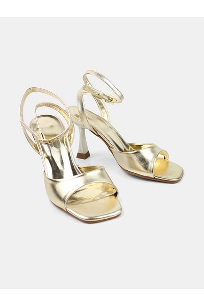MAGGIO Women's Gold Metallic Single Strap Heeled Shoes