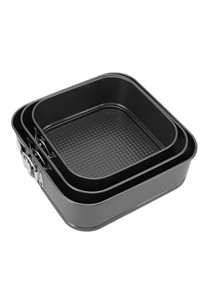 Generic كعكة ووشو، قالب طعام مربع، 3 قطع من الفولاذ الكربوني يمنع الالتصاق، ق...