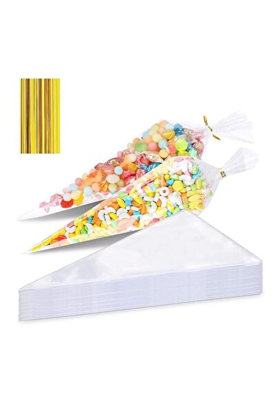 Generic Excefore Sweet Cone Bags, 150pcs Cellophane Bags Sweet Bags with Twis...
