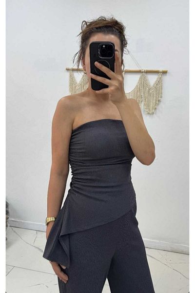 Maison La Femme Women's Suit Strapless Blouse Pants Suit