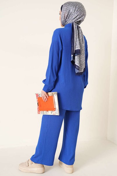 Merterium Women's Knitted Shirt Trousers Double Suit Cobalt Blue 1115