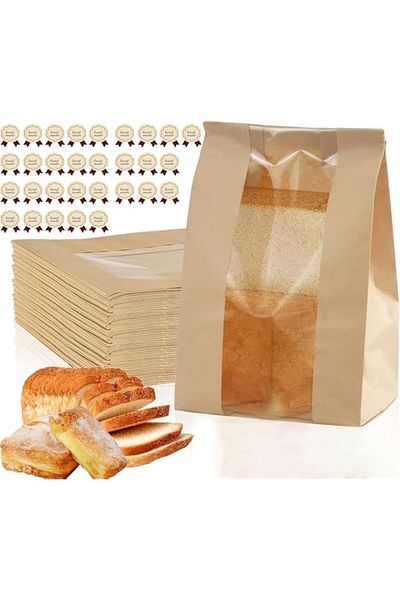 Generic Paper Bread Bags - 30 Pack - Homemade Bread Storage Bags with Clear Window Includes Label Seal Stic