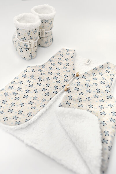 HAMUR Unisex Vest and Booties Set Set of 2 Double Sided Buttoned Newborn Cotton Sheep Feather Moi