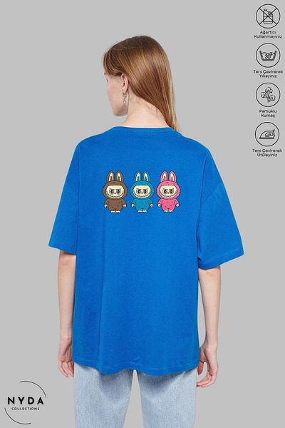 Nyda Collections Unisex Crew Neck Labubu Back Printed Cotton Oversize Short Sleeve T-Shirt