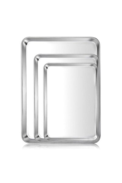 Generic مجموعة صواني الخبز المصنوعة من الفولاذ المقاوم للصدأ من إي-فار، 3 قطع...