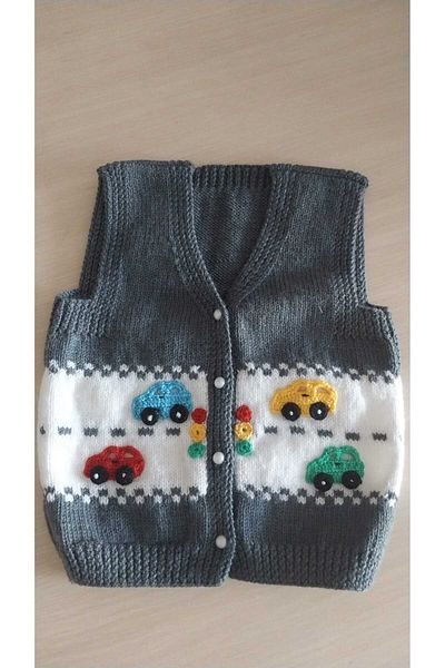Papatyam Hand Knitted Baby Vest Handcrafted Baby Kids Knit Vest//Nako Luxurious Minnoş Knitted with Yarn