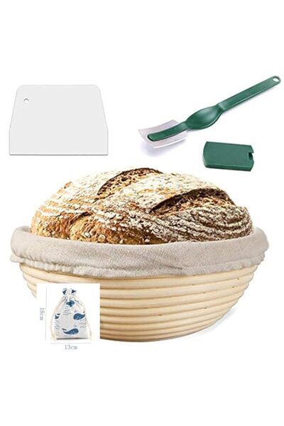 Generic Bread Proofing Basket with Bread Lame, Dough Scraper, Linen Liner Clo...