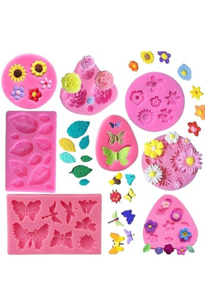 Generic مجموعة قوالب كيك سيليكون من كوليناند - 8 قطع، علبة فوندان على شكل ورد...