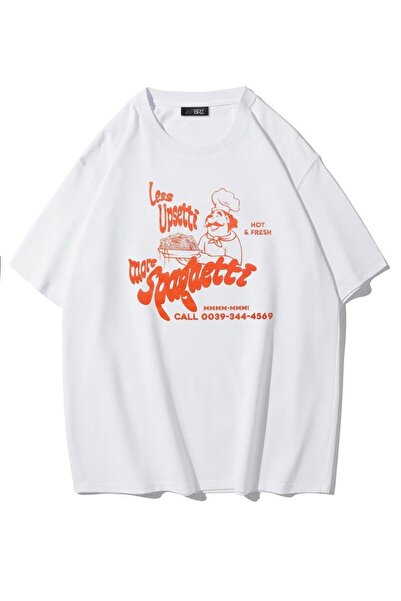 BRZ COLLECTION Tricou unisex oversize Spaghetti alb