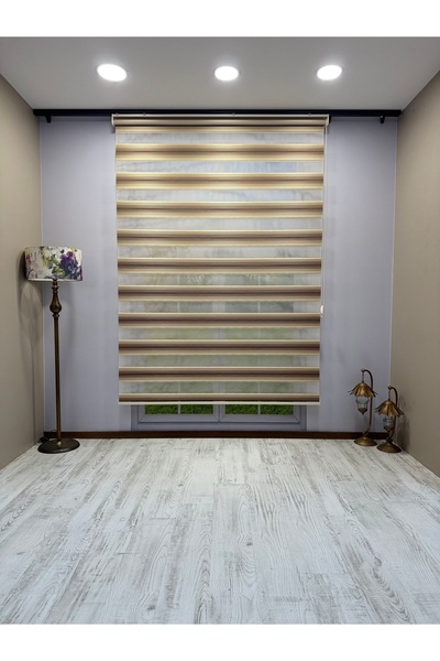 donatti perde Geniş Piliseli Zebra Stor Perde - Bej Krem Kahverengi Renk Geçişli