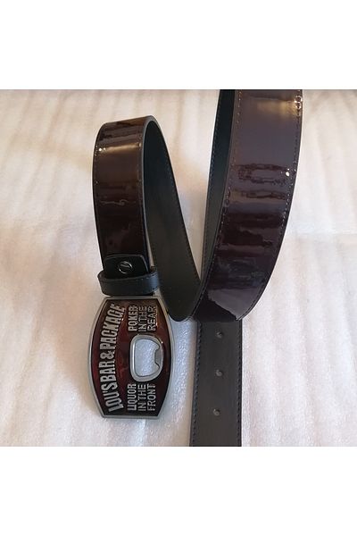 Butik Tülin Unisex Authentic Faux Leather Patent Leather Burgundy Silver Enamel Bar Drink Poker Cap Opener Cowboy Buckle Belt