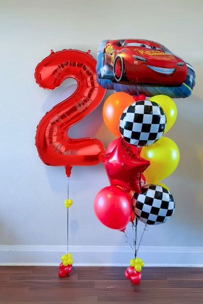 PARTİAVM 2 Years Old Cars Cars Lightning Mcqueen Race Car Concept Balloon Red Red Figure Birthday Set