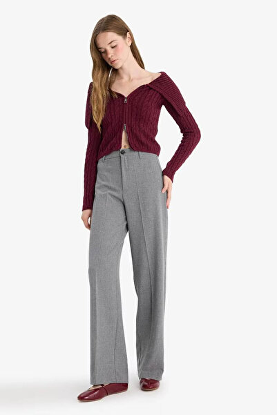 DeFacto Straight Fit Fleto Cepli Gri Kadın Pantolon F6214AX/GR394