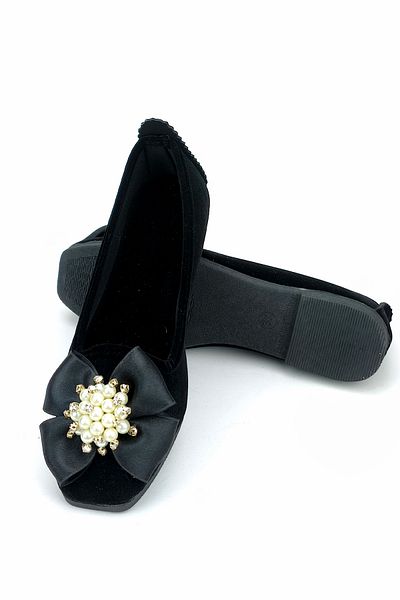 CEYDA SHOES Women's Suede Bow Shoes, Home Shoes, Black Shoes, Fancy Shoes