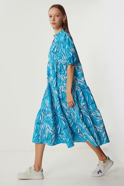 Lovelyİstanbul Patterned Flounced Summer Woven Dress Lfg0121 Blue