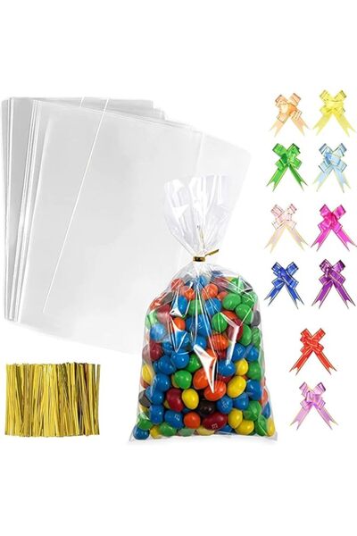 Generic أكياس هدايا شفافة من BOMEKS، 100 قطعة من أكياس السيلوفان الشفافة مع أ...