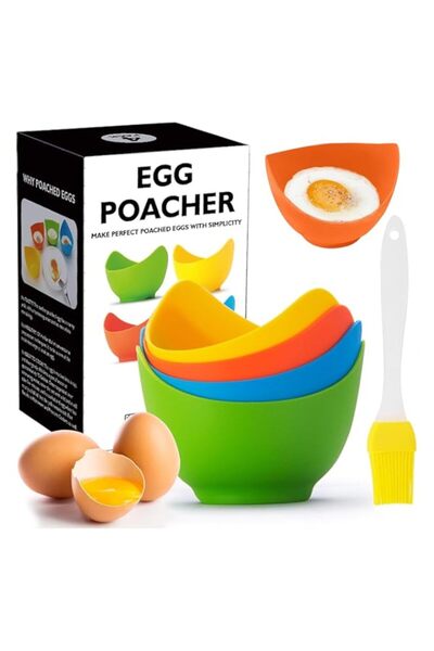 Generic أكواب سلق البيض المصنوعة من السيليكون من تازويق، آمنة غذائيًا، غير لا...