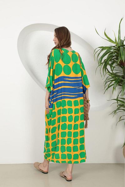 EL jadida Women's Plus Size Ring Detailed Viscose Long Dress