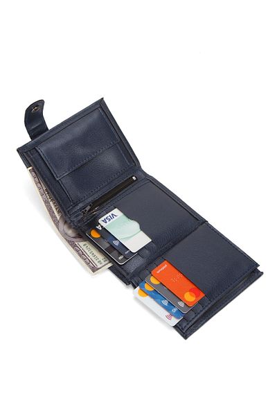 tuldar Men's Leather Coin Holder Card Holder Wallet (10X12Cm) - Navy Blue