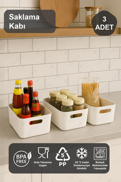 Fesya Home 3Pcs Storage Container Organizer Organizer White Color Plastic Multipurpose Organizer