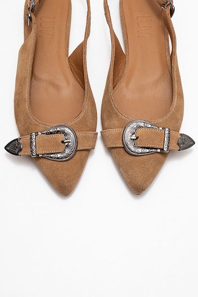 LuviShoes Dorothy Earth Suede Genuine Leather Buckle Pointed Toe Women's Sandals